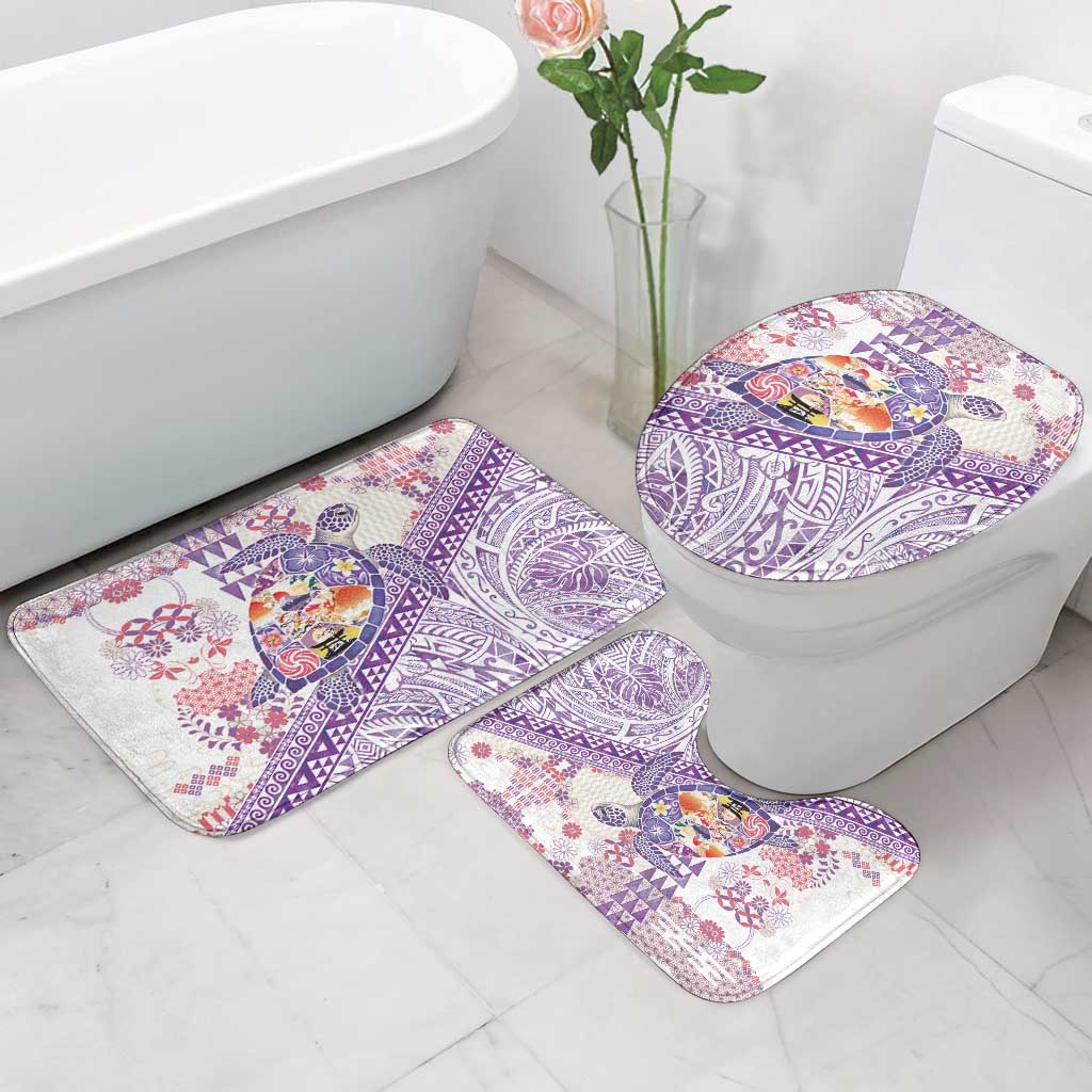 Hawaiian and Japanese Culture Together Bathroom Set Tropical Honu with Japanese Elements Purple Color