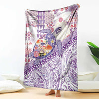 Hawaiian and Japanese Culture Together Blanket Tropical Honu with Japanese Elements Purple Color LT03 - Polynesian Pride