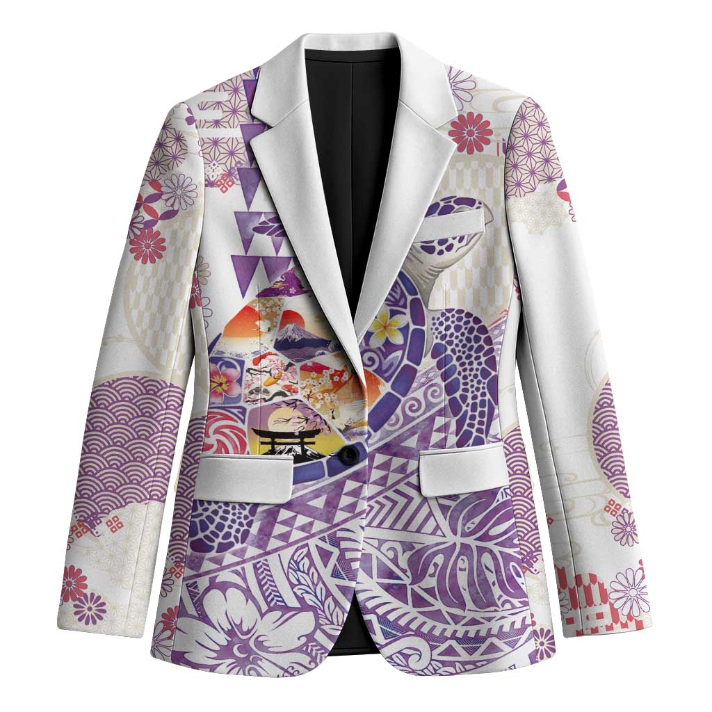Hawaiian and Japanese Culture Together Blazer Tropical Honu with Japanese Elements Purple Color LT03 Unisex Purple - Polynesian Pride