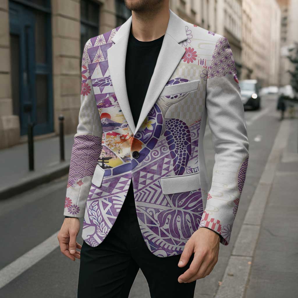 Hawaiian and Japanese Culture Together Blazer Tropical Honu with Japanese Elements Purple Color LT03 - Polynesian Pride