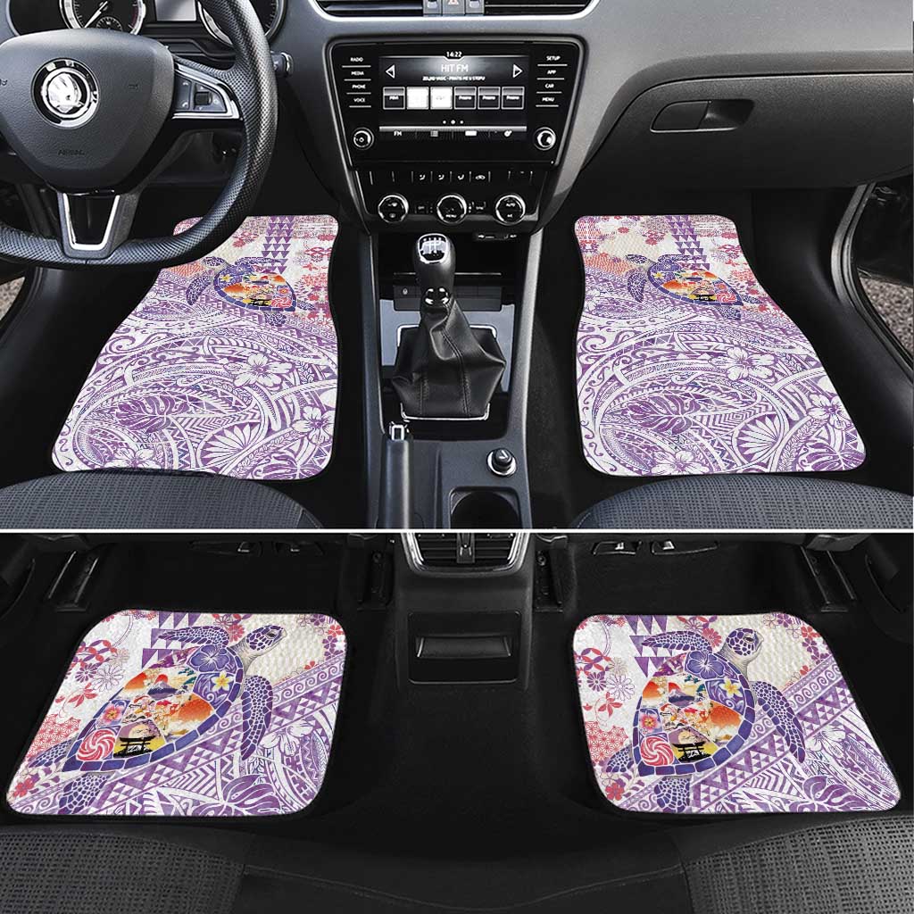 Hawaiian and Japanese Culture Together Car Mats Tropical Honu with Japanese Elements Purple Color LT03 Set 4pcs Purple - Polynesian Pride