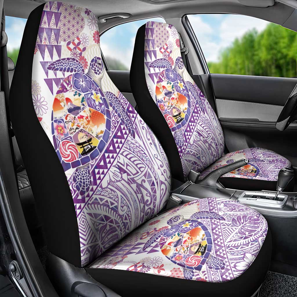 Hawaiian and Japanese Culture Together Car Seat Cover Tropical Honu with Japanese Elements Purple Color