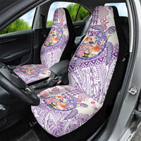 Hawaiian and Japanese Culture Together Car Seat Cover Tropical Honu with Japanese Elements Purple Color
