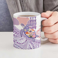 Hawaiian and Japanese Culture Together Ceramic Mug Tropical Honu with Japanese Elements Purple Color
