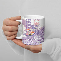 Hawaiian and Japanese Culture Together Ceramic Mug Tropical Honu with Japanese Elements Purple Color