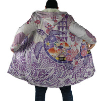 Hawaiian and Japanese Culture Together Cloak Tropical Honu with Japanese Elements Purple Color