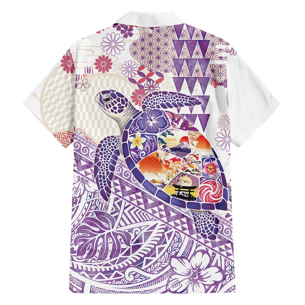 Hawaiian and Japanese Culture Together Hawaiian Shirt Tropical Honu with Japanese Elements Purple Color