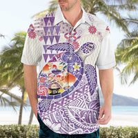 Hawaiian and Japanese Culture Together Hawaiian Shirt Tropical Honu with Japanese Elements Purple Color
