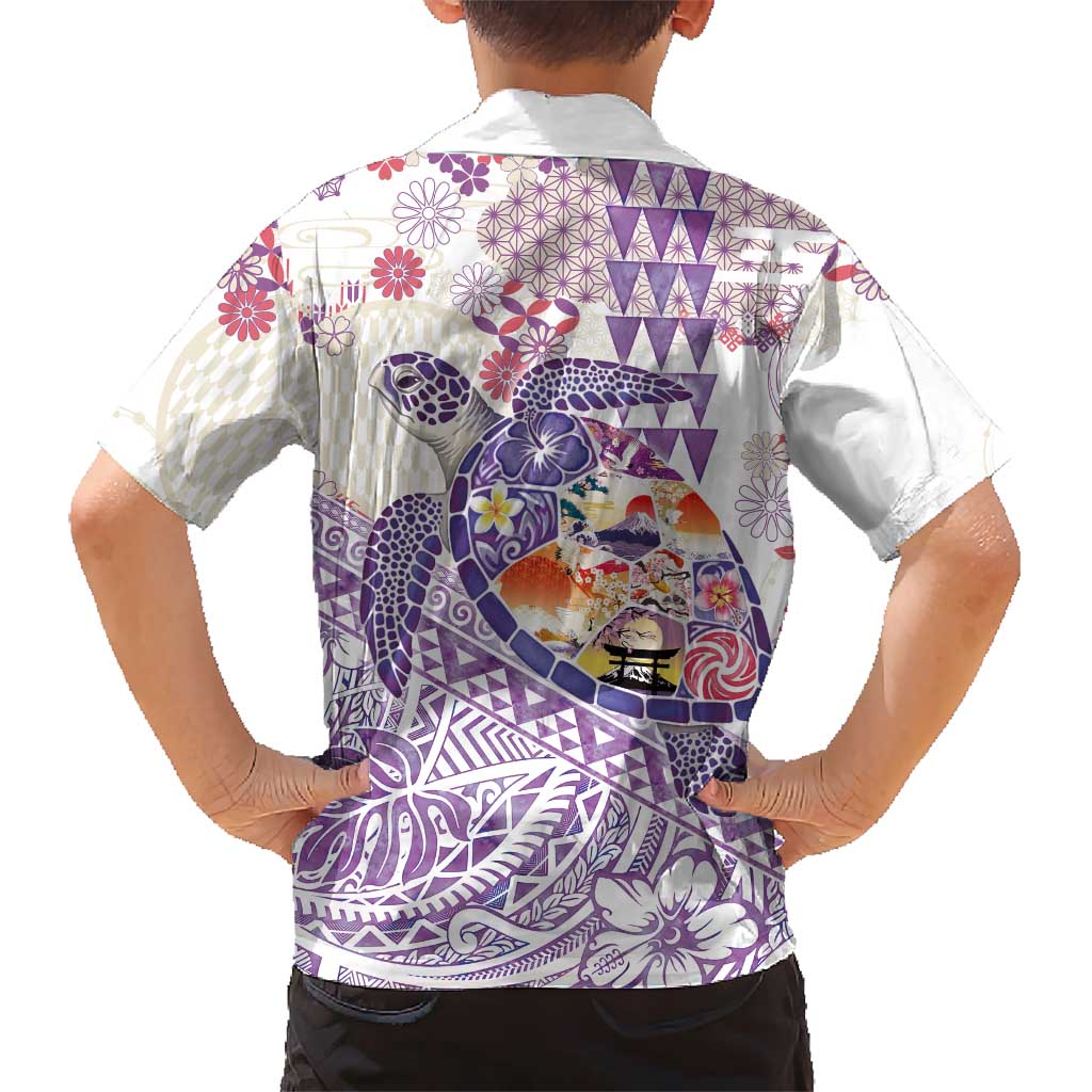 Hawaiian and Japanese Culture Together Hawaiian Shirt Tropical Honu with Japanese Elements Purple Color