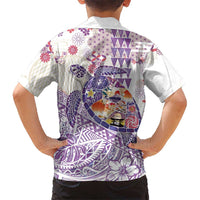 Hawaiian and Japanese Culture Together Hawaiian Shirt Tropical Honu with Japanese Elements Purple Color