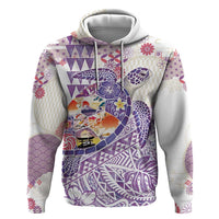 Hawaiian and Japanese Culture Together Hoodie Tropical Honu with Japanese Elements Purple Color