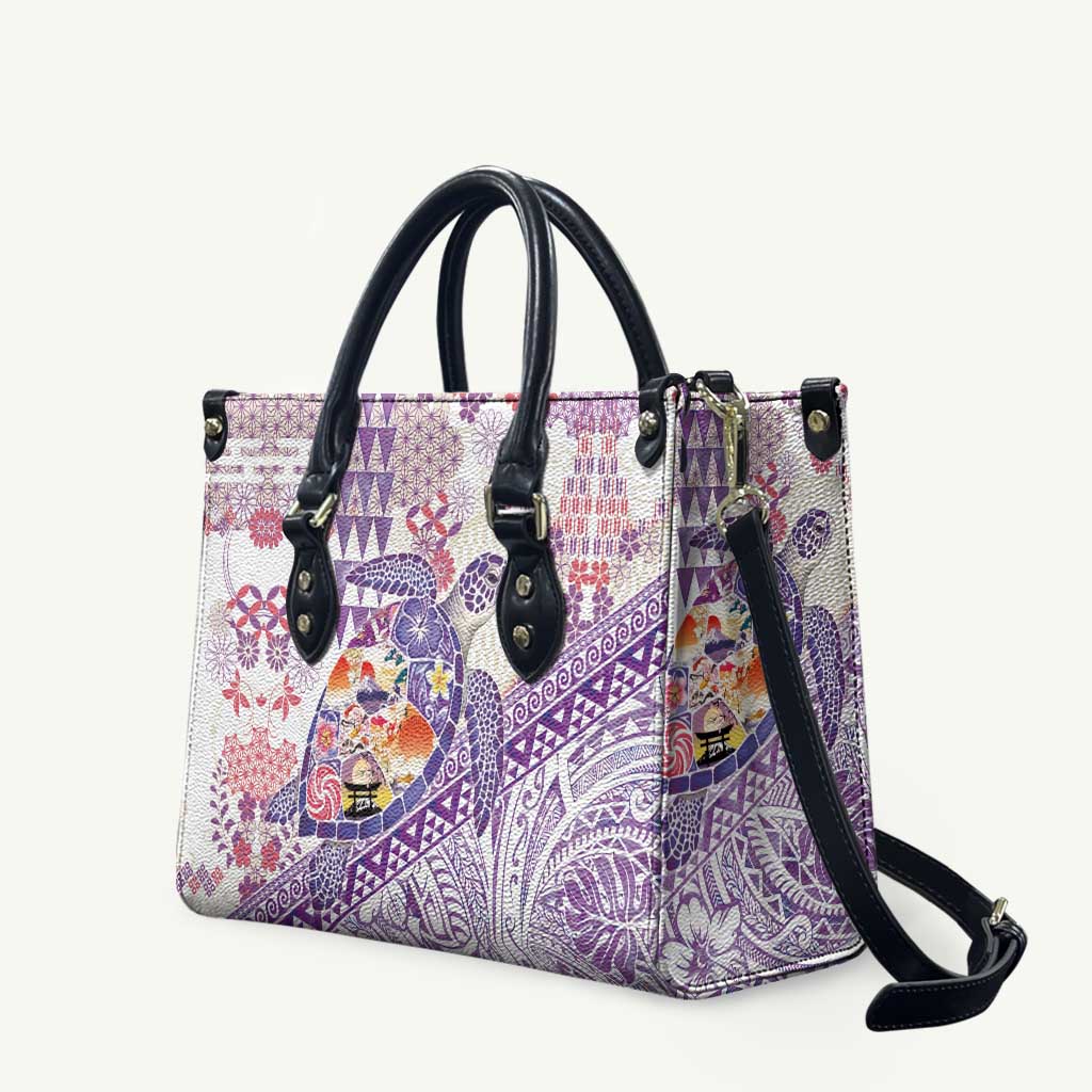 Hawaiian and Japanese Culture Together Leather Bag Tropical Honu with Japanese Elements Purple Color LT03 Purple - Polynesian Pride