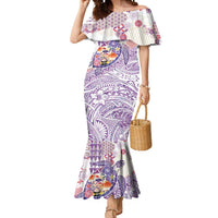 Hawaiian and Japanese Culture Together Mermaid Dress Tropical Honu with Japanese Elements Purple Color