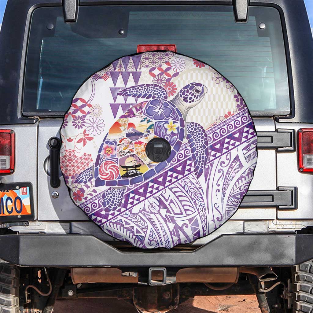Hawaiian and Japanese Culture Together Spare Tire Cover Tropical Honu with Japanese Elements Purple Color