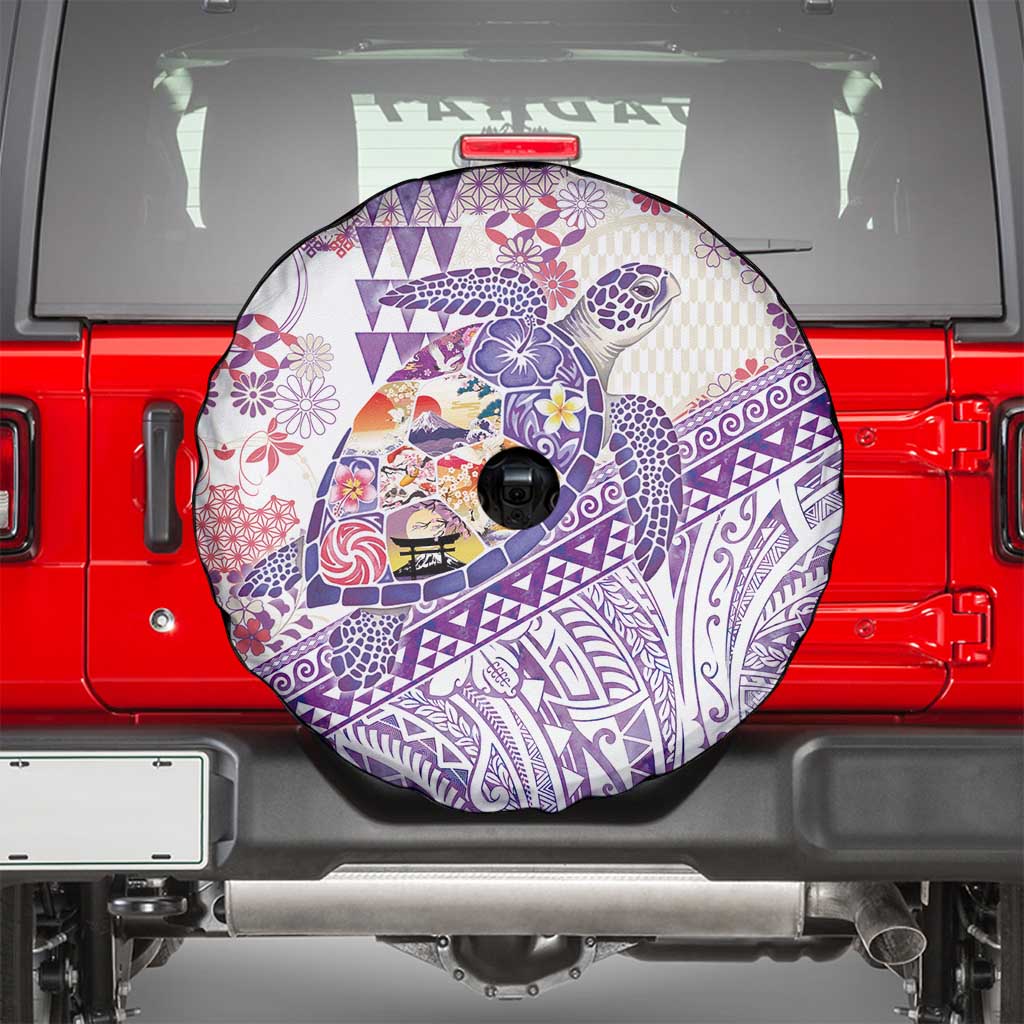 Hawaiian and Japanese Culture Together Spare Tire Cover Tropical Honu with Japanese Elements Purple Color