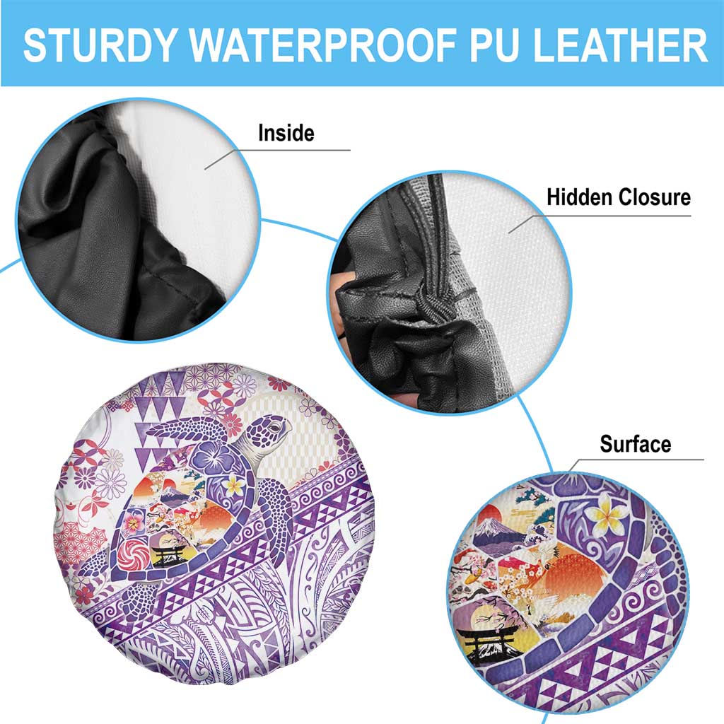 Hawaiian and Japanese Culture Together Spare Tire Cover Tropical Honu with Japanese Elements Purple Color