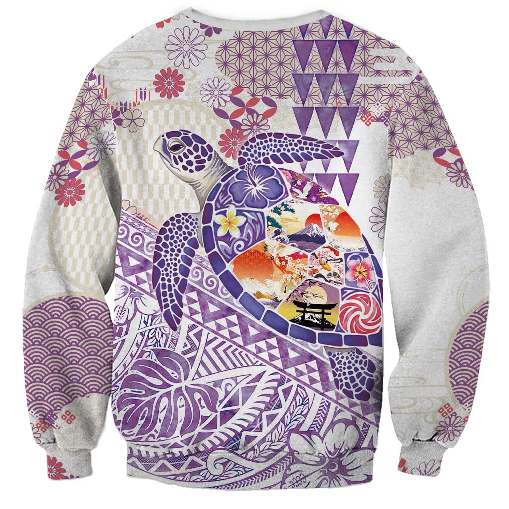Hawaiian and Japanese Culture Together Sweatshirt Tropical Honu with Japanese Elements Purple Color LT03 - Polynesian Pride
