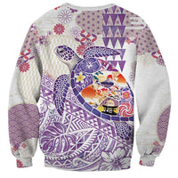 Hawaiian and Japanese Culture Together Sweatshirt Tropical Honu with Japanese Elements Purple Color LT03 - Polynesian Pride