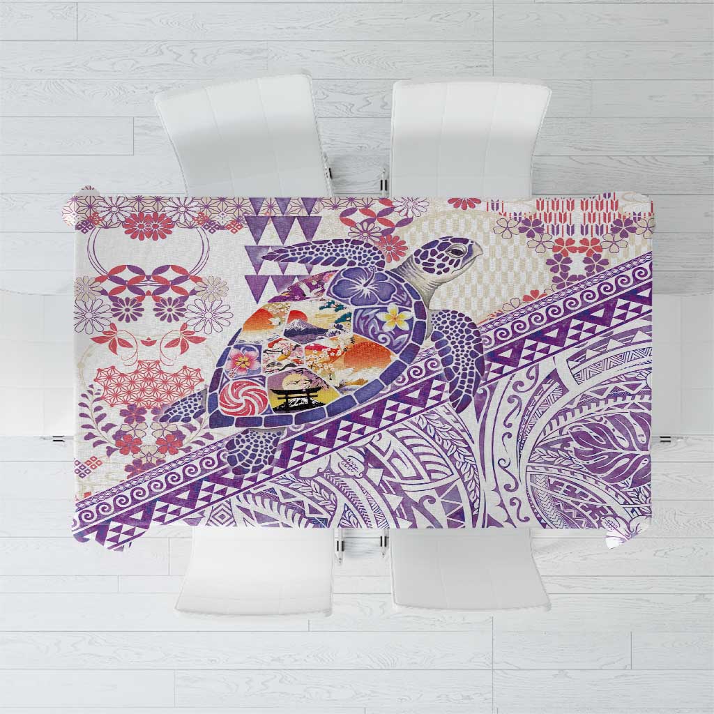 Hawaiian and Japanese Culture Together Tablecloth Tropical Honu with Japanese Elements Purple Color