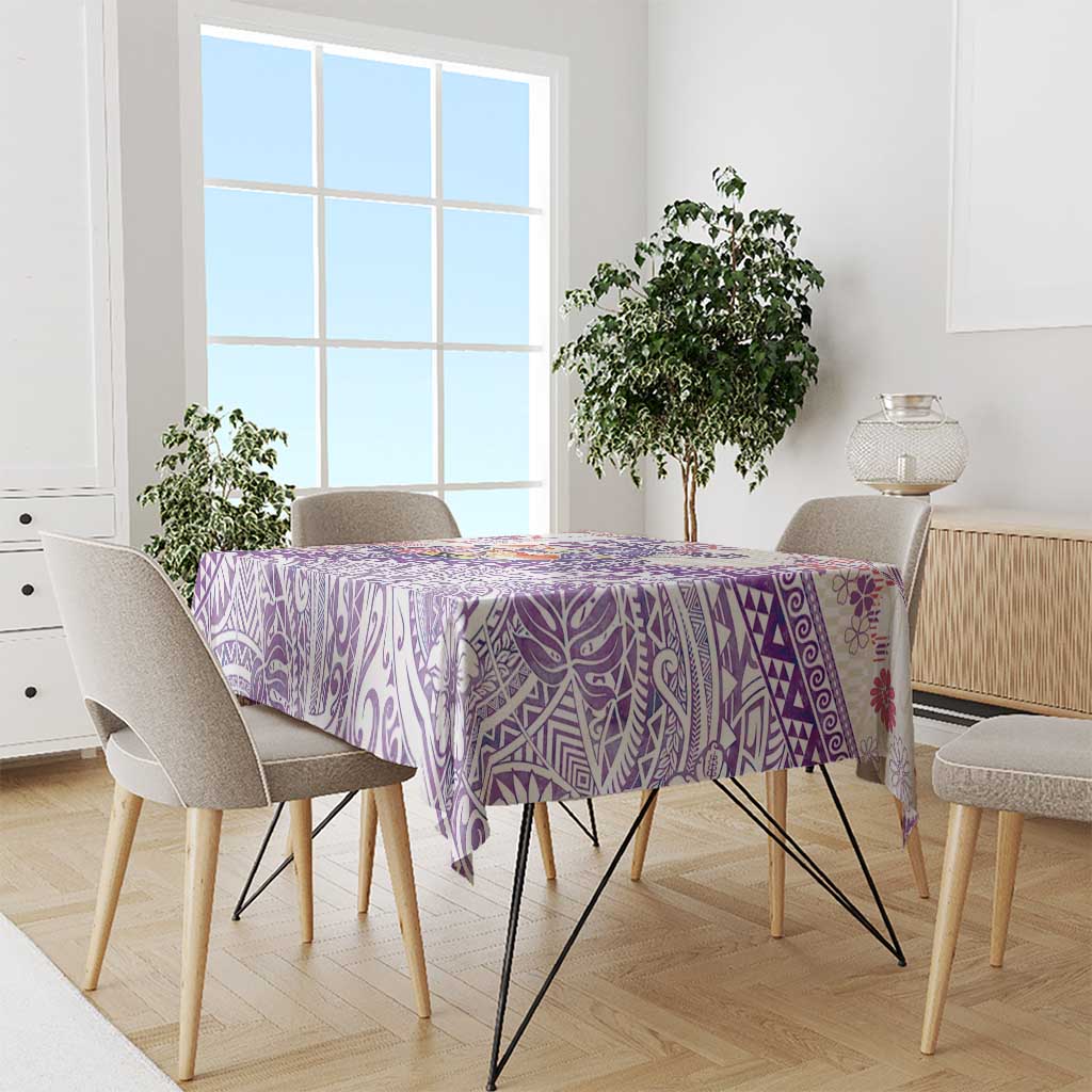Hawaiian and Japanese Culture Together Tablecloth Tropical Honu with Japanese Elements Purple Color