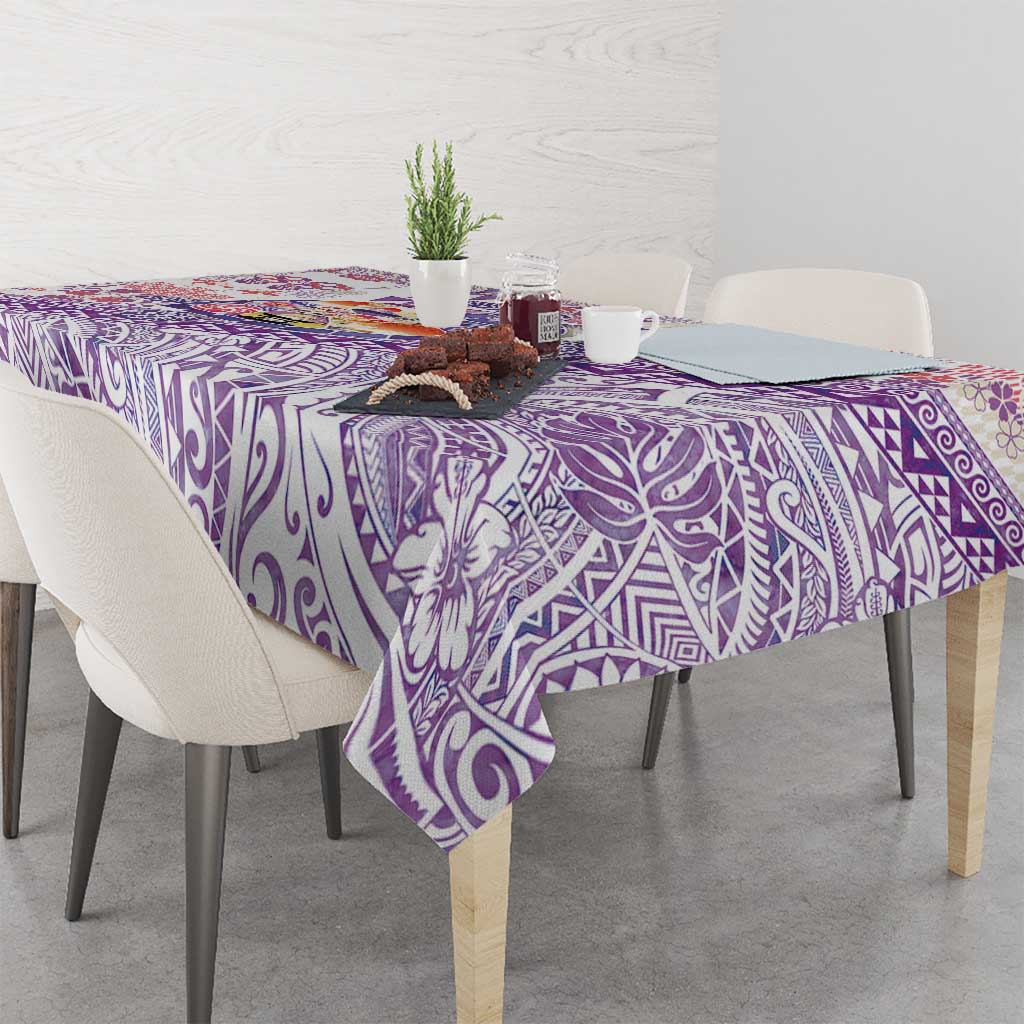 Hawaiian and Japanese Culture Together Tablecloth Tropical Honu with Japanese Elements Purple Color