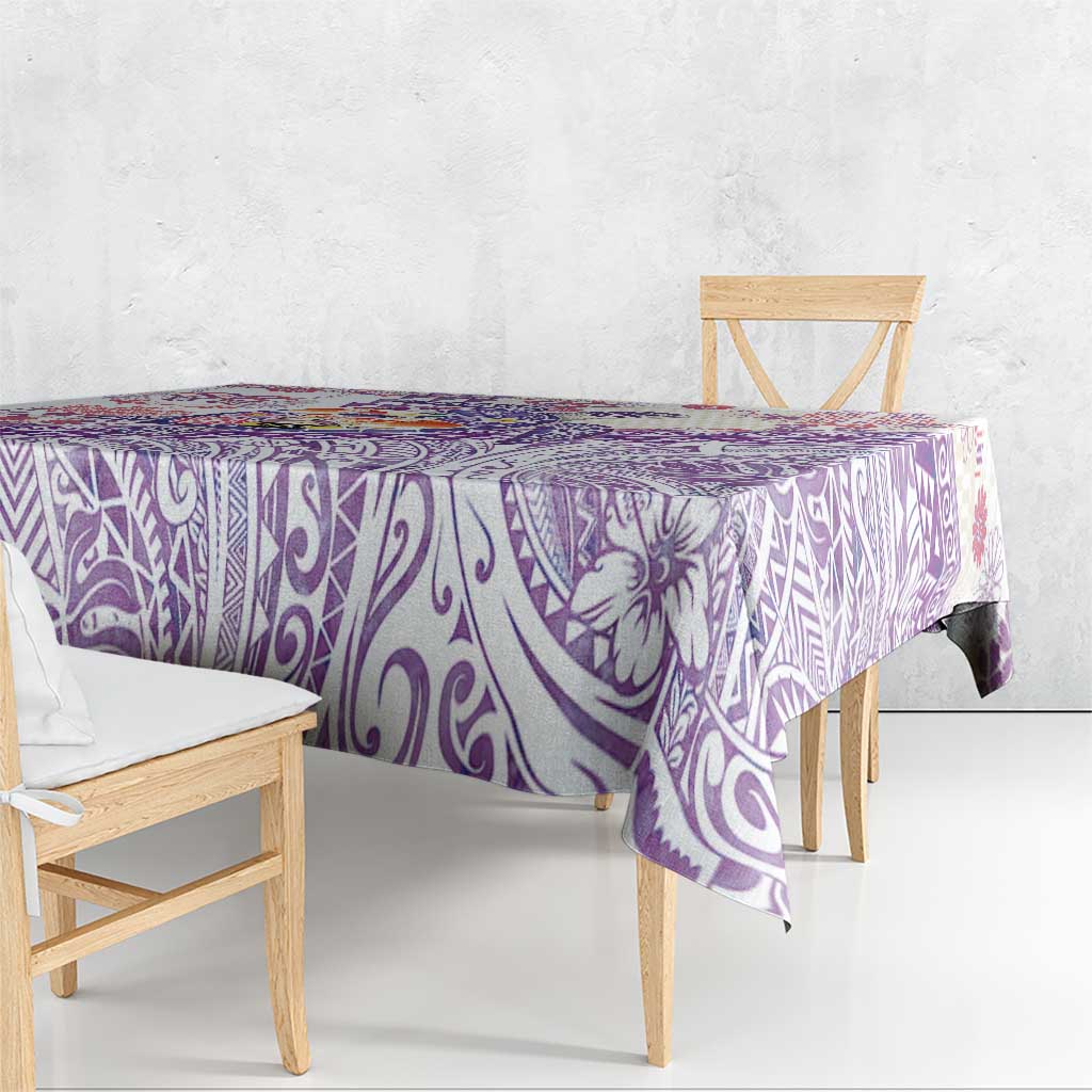 Hawaiian and Japanese Culture Together Tablecloth Tropical Honu with Japanese Elements Purple Color