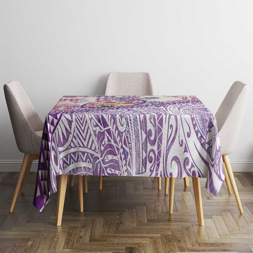 Hawaiian and Japanese Culture Together Tablecloth Tropical Honu with Japanese Elements Purple Color