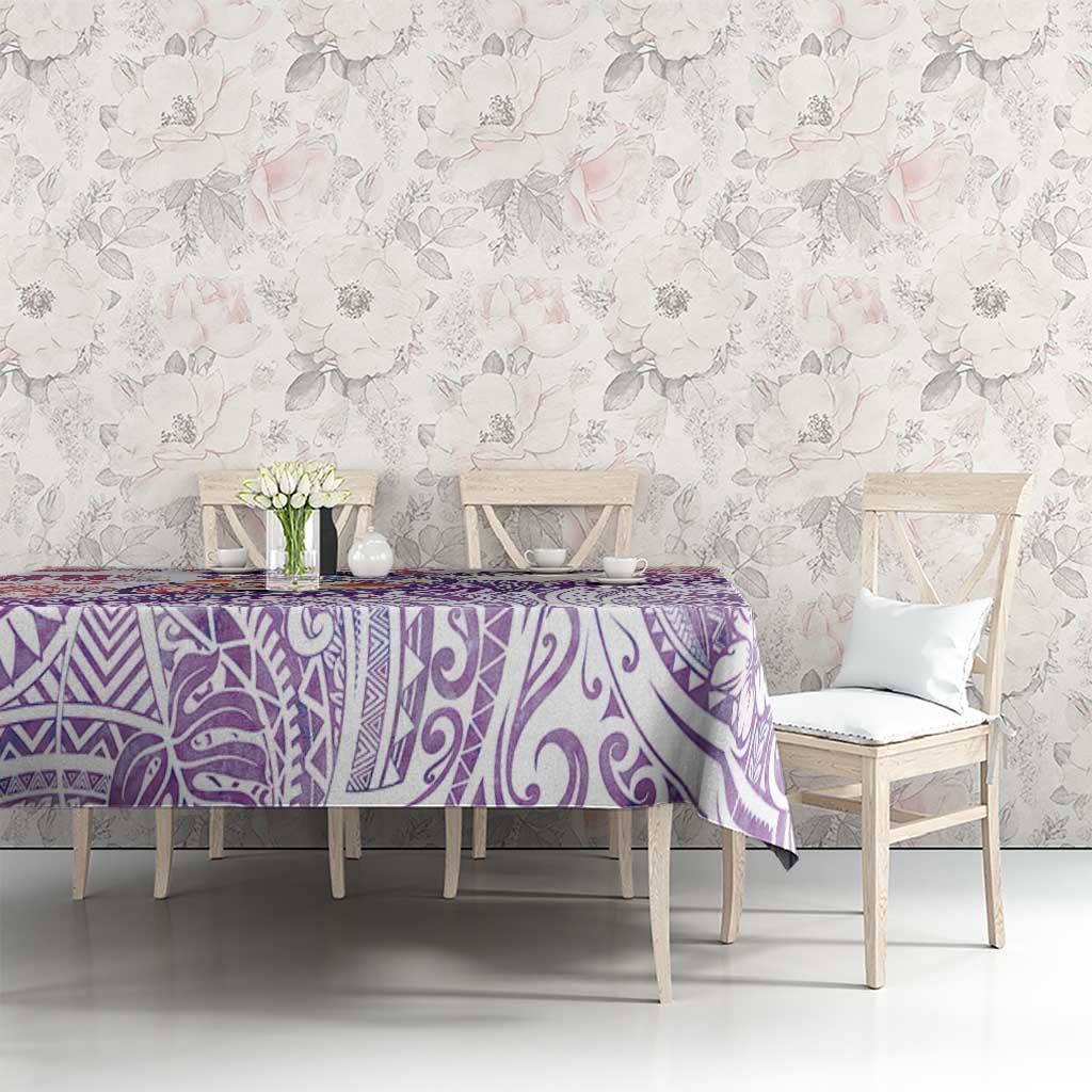 Hawaiian and Japanese Culture Together Tablecloth Tropical Honu with Japanese Elements Purple Color