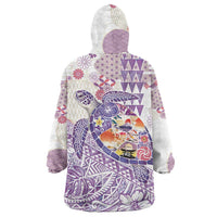 Hawaiian and Japanese Culture Together Wearable Blanket Hoodie Tropical Honu with Japanese Elements Purple Color