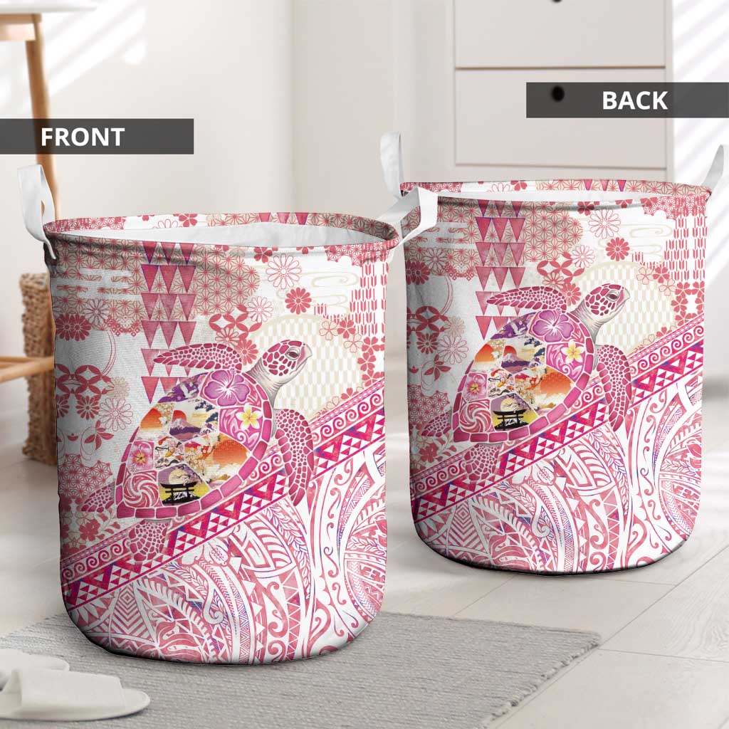 Hawaiian and Japanese Culture Together Laundry Basket Tropical Honu with Japanese Elements Pink Color