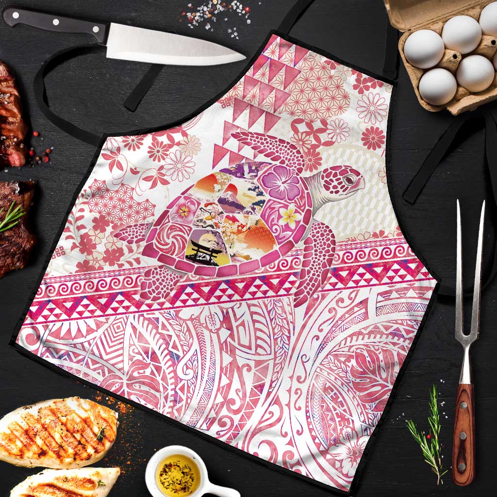 Hawaiian and Japanese Culture Together Apron Tropical Honu with Japanese Elements Pink Color