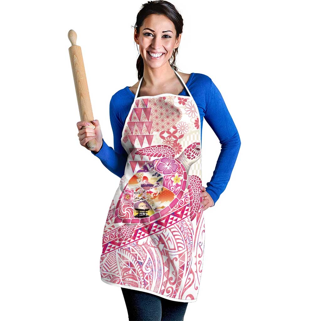 Hawaiian and Japanese Culture Together Apron Tropical Honu with Japanese Elements Pink Color