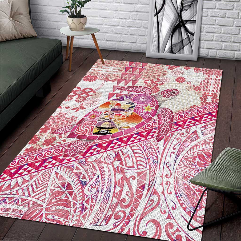 Hawaiian and Japanese Culture Together Area Rug Tropical Honu with Japanese Elements Pink Color LT03 Pink - Polynesian Pride