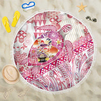 Hawaiian and Japanese Culture Together Beach Blanket Tropical Honu with Japanese Elements Pink Color