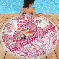 Hawaiian and Japanese Culture Together Beach Blanket Tropical Honu with Japanese Elements Pink Color
