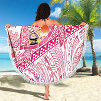Hawaiian and Japanese Culture Together Beach Blanket Tropical Honu with Japanese Elements Pink Color
