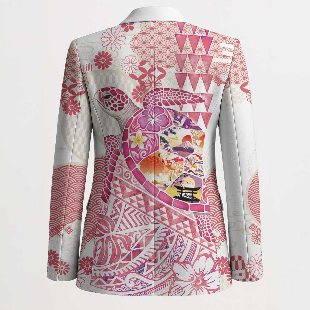 Hawaiian and Japanese Culture Together Blazer Tropical Honu with Japanese Elements Pink Color