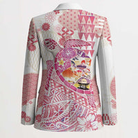 Hawaiian and Japanese Culture Together Blazer Tropical Honu with Japanese Elements Pink Color