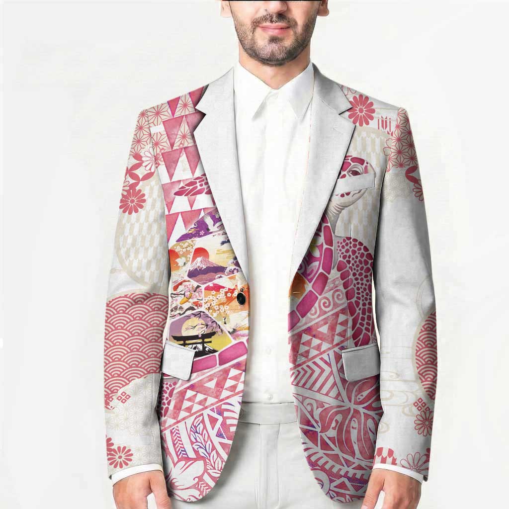 Hawaiian and Japanese Culture Together Blazer Tropical Honu with Japanese Elements Pink Color