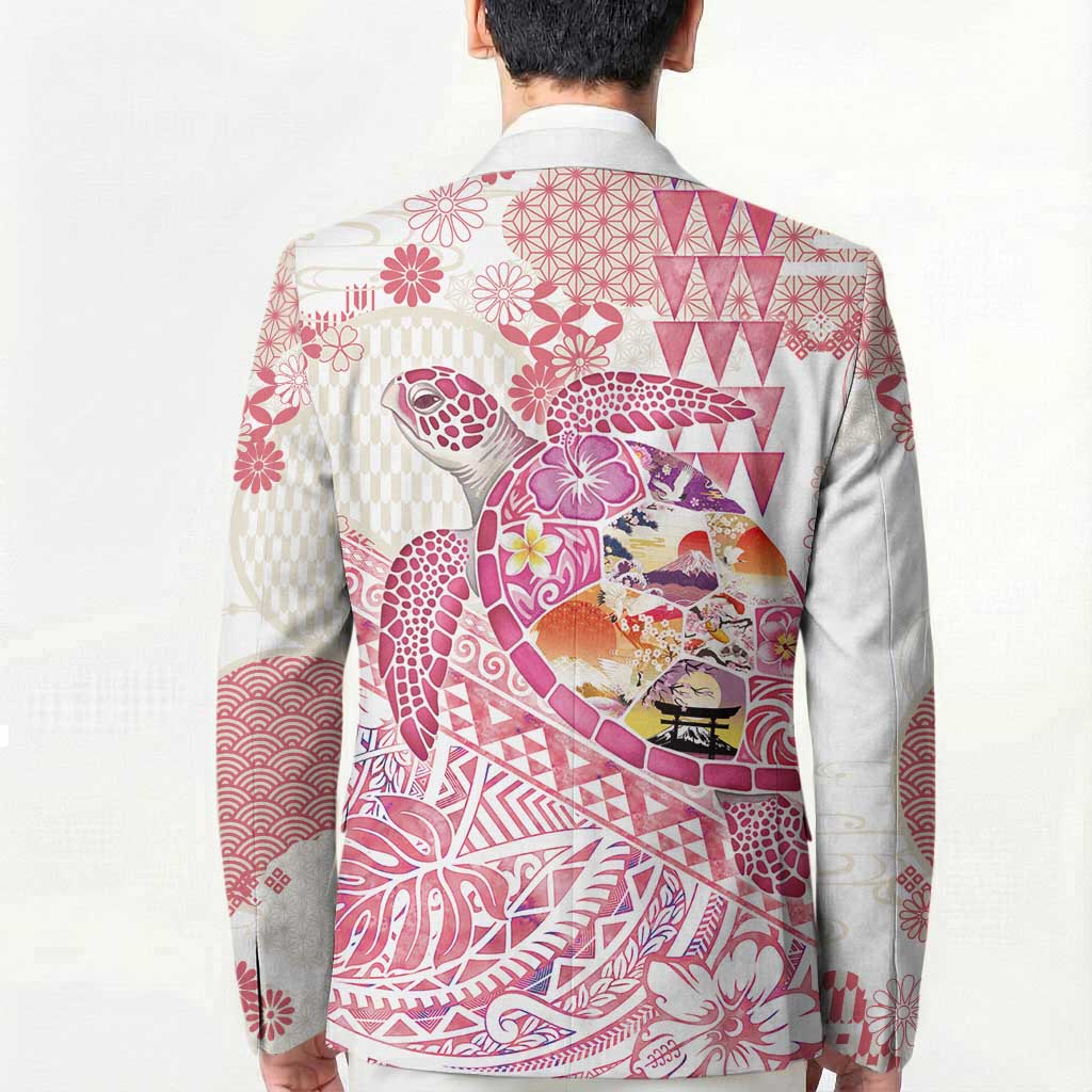 Hawaiian and Japanese Culture Together Blazer Tropical Honu with Japanese Elements Pink Color