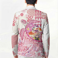 Hawaiian and Japanese Culture Together Blazer Tropical Honu with Japanese Elements Pink Color