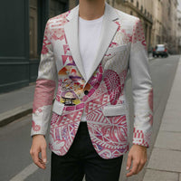 Hawaiian and Japanese Culture Together Blazer Tropical Honu with Japanese Elements Pink Color