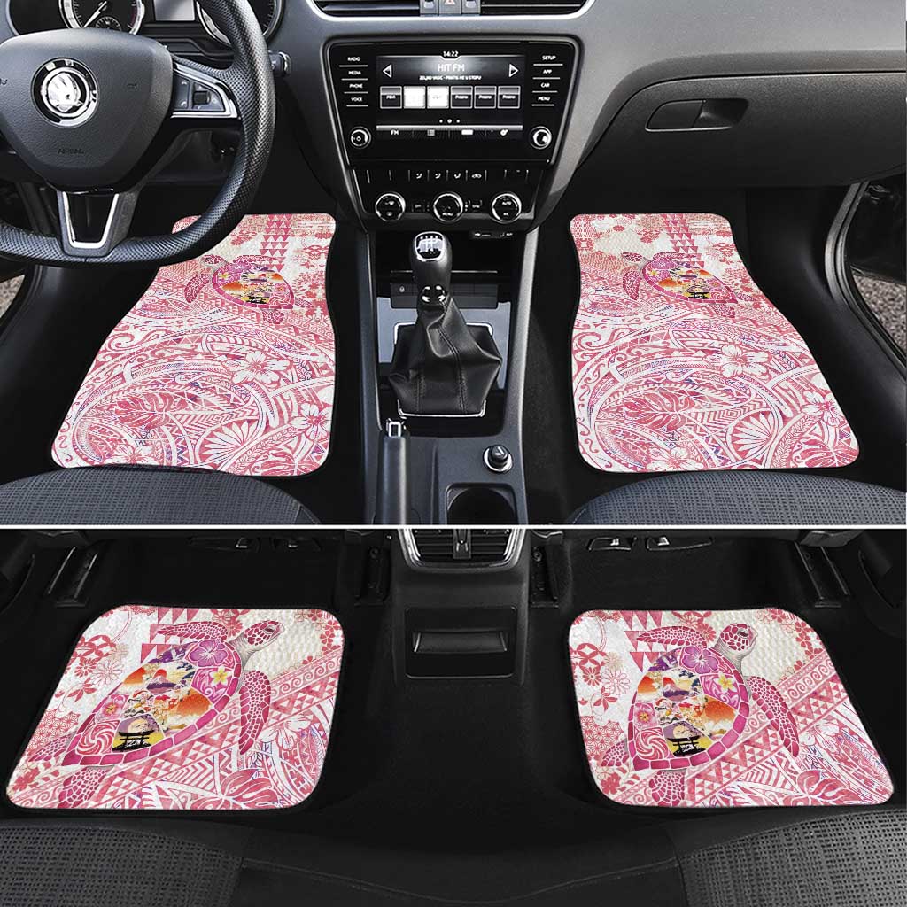 Hawaiian and Japanese Culture Together Car Mats Tropical Honu with Japanese Elements Pink Color LT03 Set 4pcs Pink - Polynesian Pride