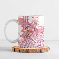 Hawaiian and Japanese Culture Together Ceramic Mug Tropical Honu with Japanese Elements Pink Color