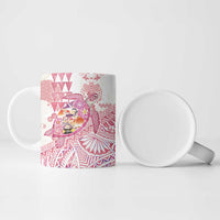 Hawaiian and Japanese Culture Together Ceramic Mug Tropical Honu with Japanese Elements Pink Color