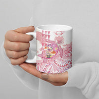 Hawaiian and Japanese Culture Together Ceramic Mug Tropical Honu with Japanese Elements Pink Color