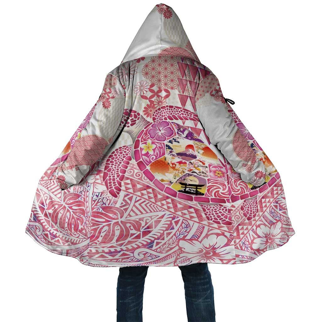 Hawaiian and Japanese Culture Together Cloak Tropical Honu with Japanese Elements Pink Color