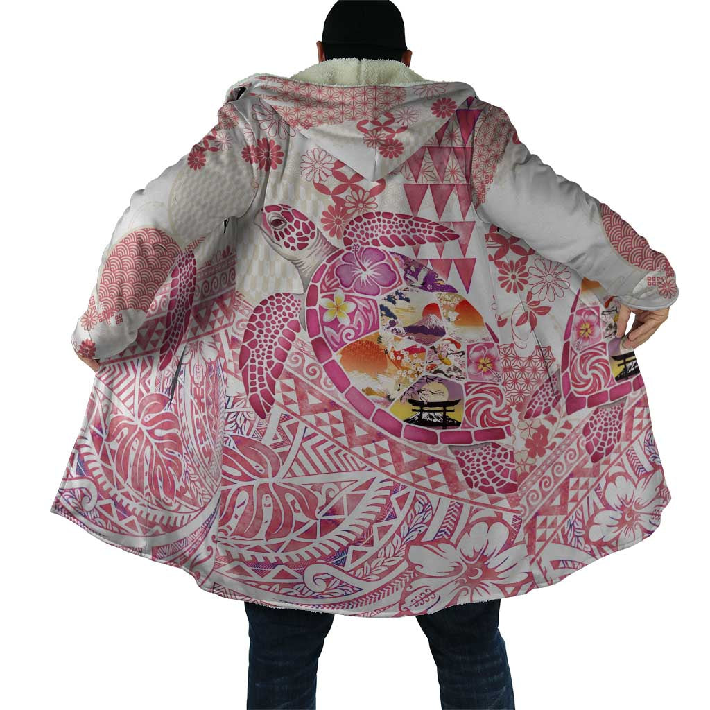 Hawaiian and Japanese Culture Together Cloak Tropical Honu with Japanese Elements Pink Color