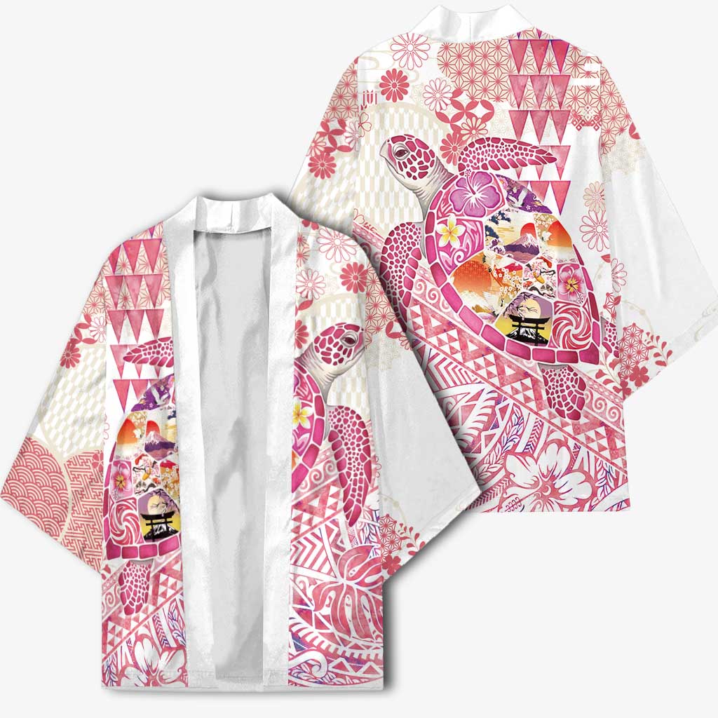 Hawaiian and Japanese Culture Together Kimono Tropical Honu with Japanese Elements Pink Color