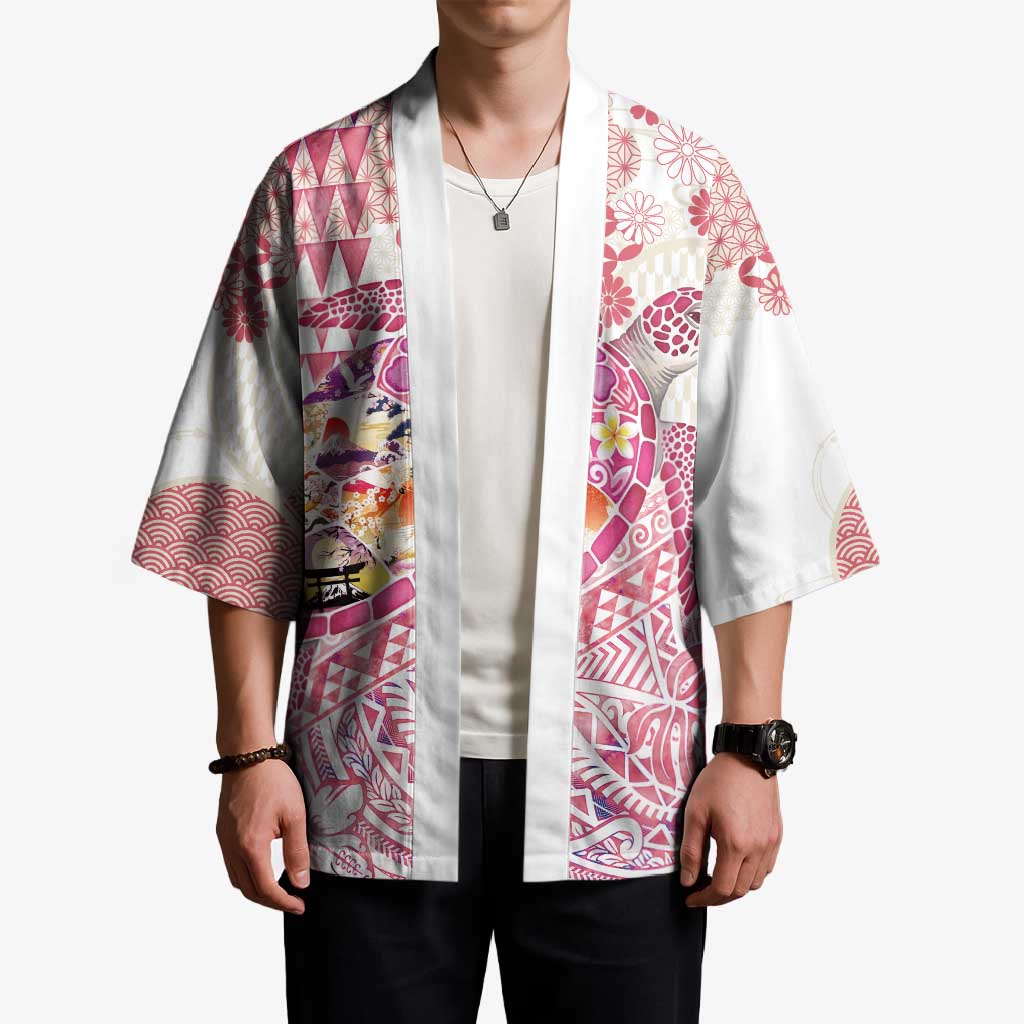 Hawaiian and Japanese Culture Together Kimono Tropical Honu with Japanese Elements Pink Color
